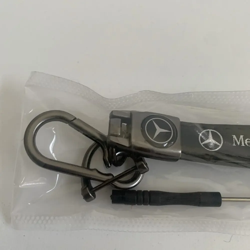 Mercedes Benz Genuine Leather Black Chrome Car Keychain Brand New